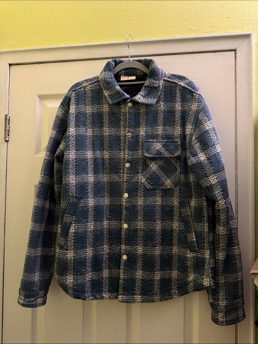Men's YoungLA Blue Plaid Button-Up Jacket size SMALL (36-38)